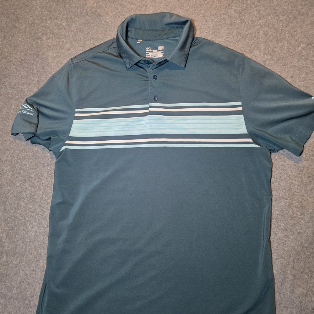 Under Armour Men's Teal Polo with Light Blue and White Stripes